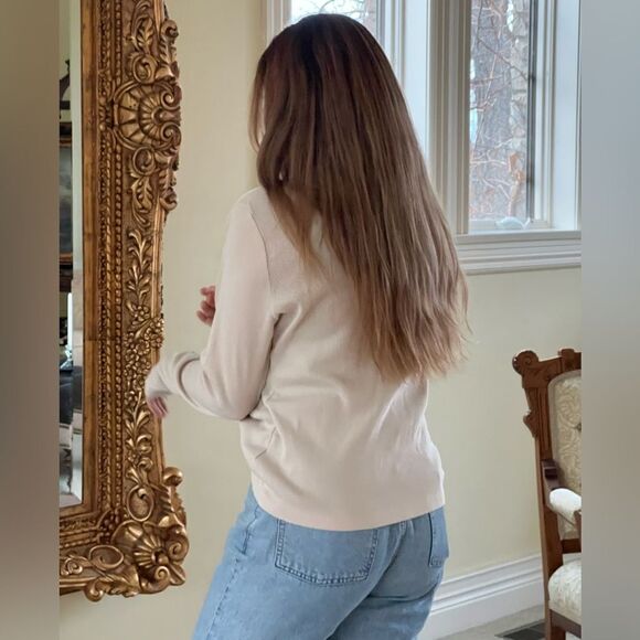 Long sleeve tan 3/4 button up Henley, vintage size large - Picture 2 of 8